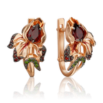 Серьги «Ирисы» с английским замком из красного золота с гранатами, хромдиопсидами и эмалью