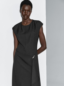 Massimo Dutti Платье миди с брошью, угольный