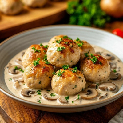 Тефтели из курицы со сливочно- грибным соусом, полуфабрикат