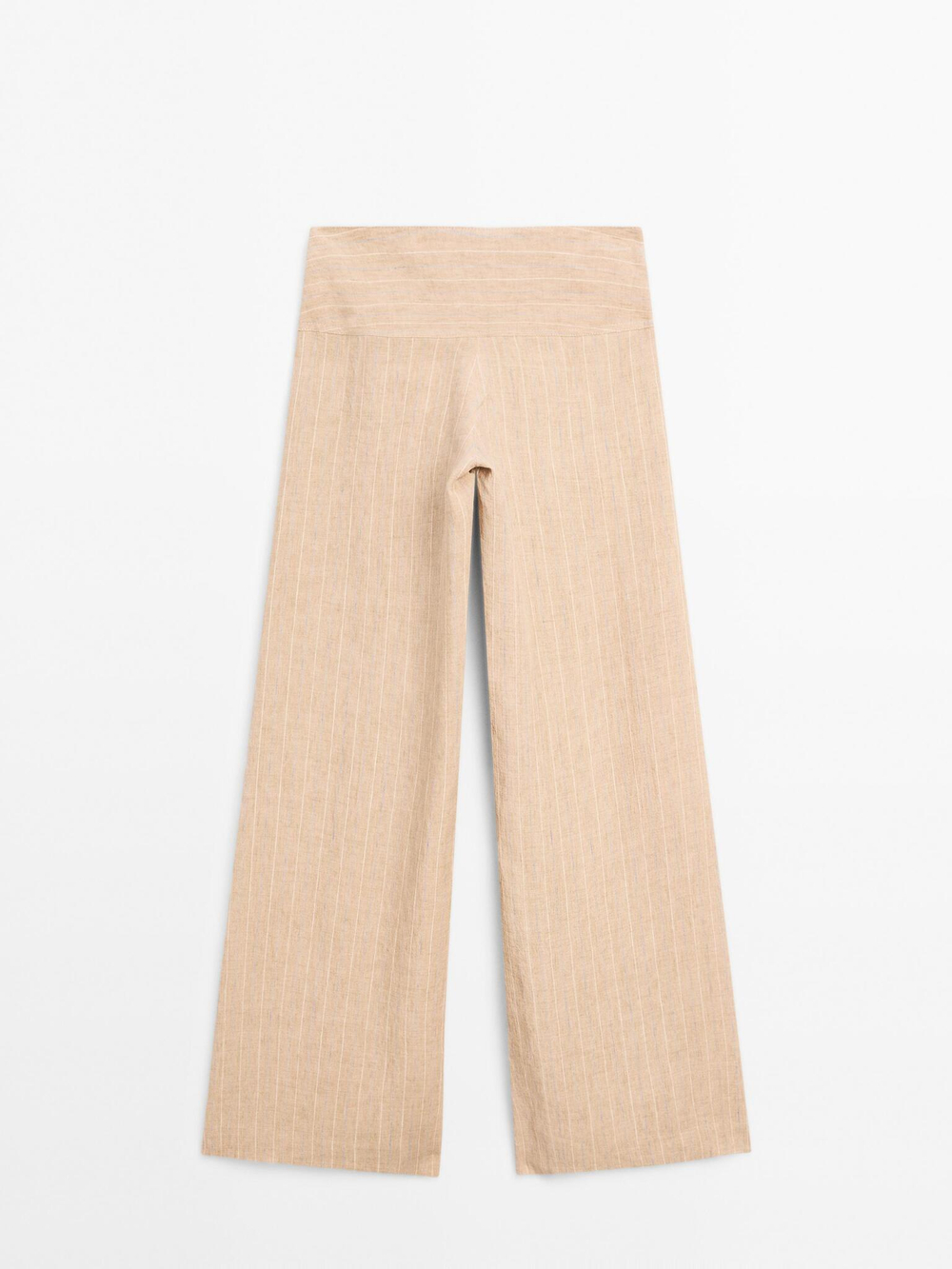 Massimo Dutti Льняные брюки с широкими штанинами и высокой посадкой, бежевый