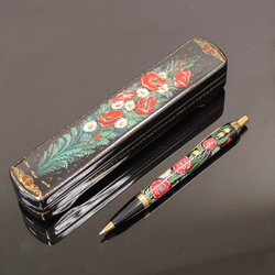 Ручка Паркер в шкатулке с ручной росписью "Ромашки и маки"
