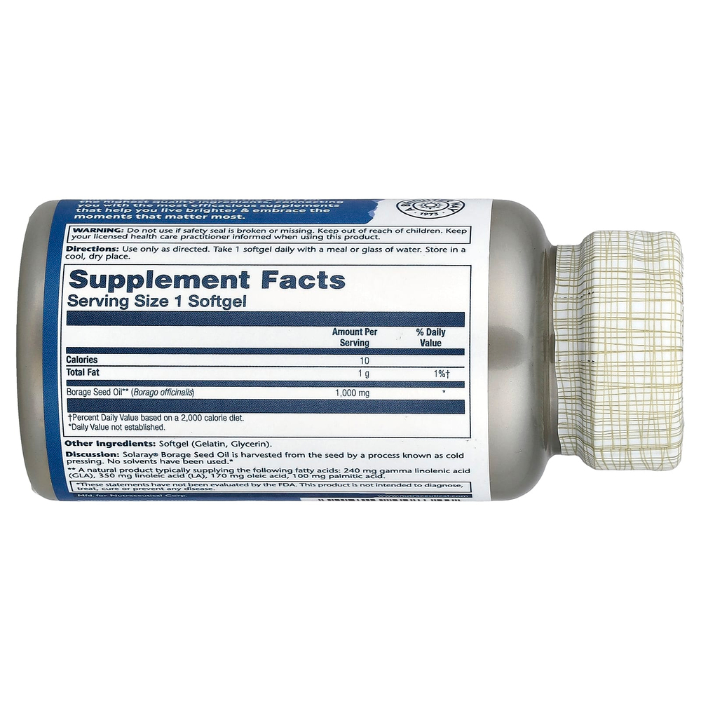 Solaray, Масло семян бурачника, 1000 мг, 50 мягких таблеток