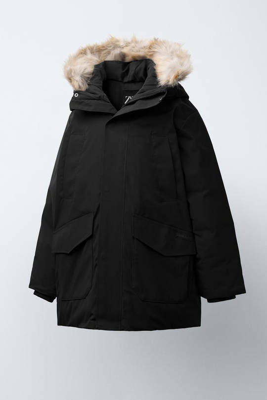 ZARA ПУХОВК С КАПЮШОНОМ, ЧЕРНЫЙ