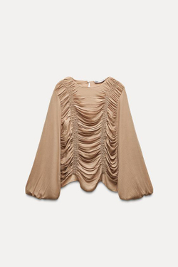 ZARA ТОП СО СБОРКАМИ — ZW COLLECTION, КАРАМЕЛЬНЫЙ