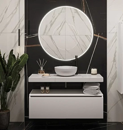 Тумба с раковиной и столешницей Armadi Art Flat 160 белый глянец