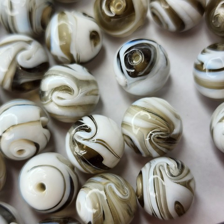 Бусина лэмпворк, кофейные завитки, р-р ~13.7мм, бусинка кофе с молоком)