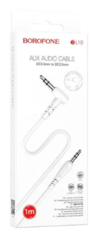Шнур AUX  3,5мм 1,0м Угол белый Jack Borofone BL10-W #70315/48680