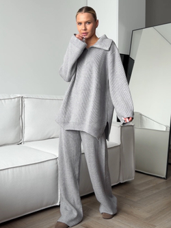 Комплект вязаный, брюки и свитер с молнией