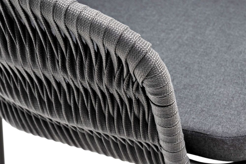 "Бордо" стул плетеный из роупа (колос), каркас из стали серый (RAL7022) муар, роуп серый 15мм, ткань темно-серая 027