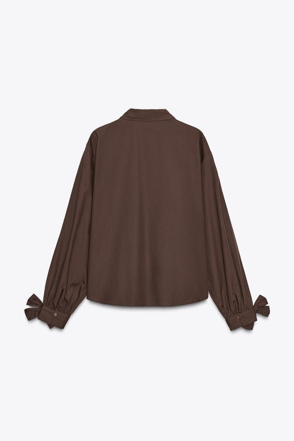 ZARA РУБАШКА ИЗ ПОПЛИНА С ЗАВЯЗКАМИ, ТЕМНО-КОРИЧНЕВЫЙ