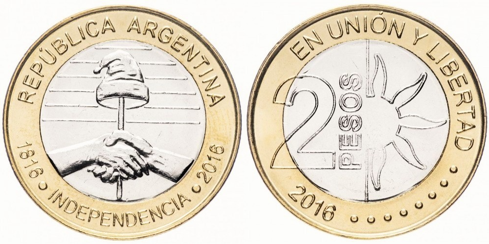 Аргентина 2 песо, 2016 200 лет Независимости UNC