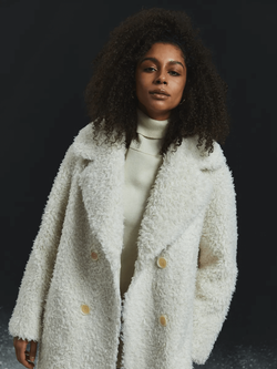 Шуба чебурашка тедди, жемчужная, Северина