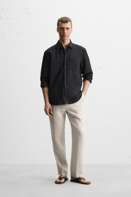 ZARA БРЮКИ ИЗ 100% ЛЬНА С ЗАЩИПАМИ, СВЕТЛО-БЕЖЕВЫЙ