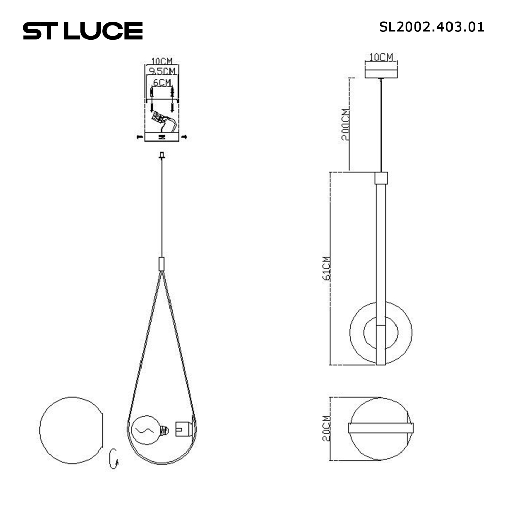 SL2002.403.01 Светильник подвесной ST-Luce Черный, Терракотовой/Белый E27 1*60W