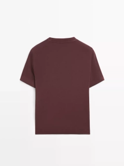 Massimo Dutti Футболка с коротким рукавом из 100% хлопка, бургунди