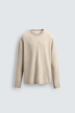 ZARA СВИТЕР В РУБЧИК ИЗ 100% КАШЕМИРА, ЭКРЮ МЕЛАНЖ