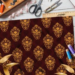 Ткань оксфорд 600 симметричный золотой узор на бордовом фоне