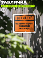 Табличка для частной территории "Внимание, собственность защищена системой сигнализации", на дом, для участка, организаций и частных территорий, 40х30 см, Silver Plane x Айдентика Технолоджи