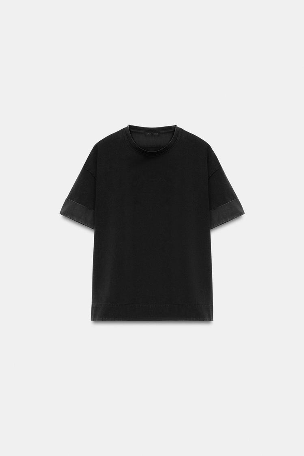 ZARA ФУТБОЛКА ИЗ ПЛОТНОГО ХЛОПКА С КОРОТКИМИ РУКАВАМИ, ЧЕРНЫЙ