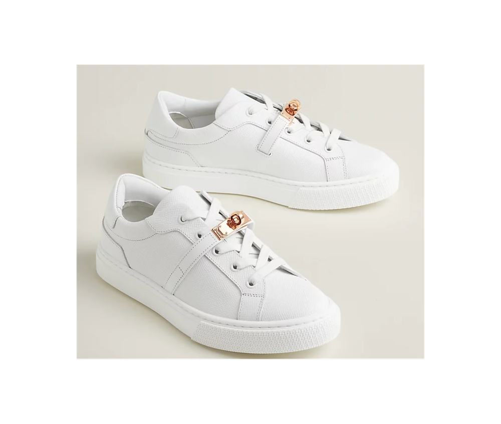 Женские кроссовки Hermès из телячьей кожи Epsom с пряжкой Kelly в цвете Rose Gold, цвет Blanc