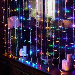 ULD-C2030-240-TWK MULTI IP67 Занавес светодиодный с эффектом мерцания. 3х2м. Соединяемый. 240 светодиодов. Разноцветный свет. Провод белый. TM Uniel.