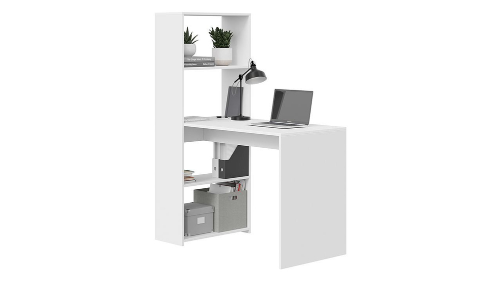 Стол письменный с полками и шкафом Белый Ясень 110х58,4х143,5 см