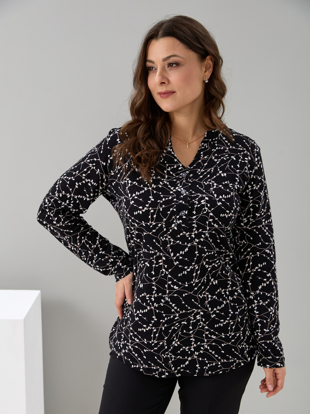 Блузка БЛ-22/черный-веточки