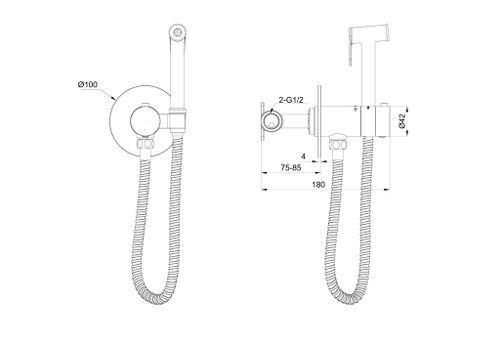 Смеситель с гигиеническим душем и термостатом, встраиваемая WONZON & WOGHAND, Хром (WW-88829909-CR)