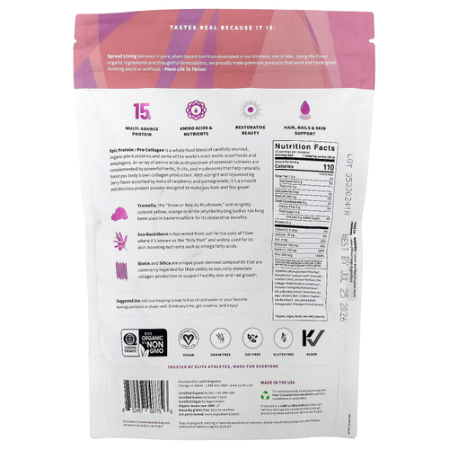 Sprout Living, Epic Protein®, Pro Collagen, органический растительный протеин и суперфуды, 336 г (0,7 фунта)