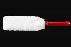 Бело-красная кожаная шлепалка с мехом