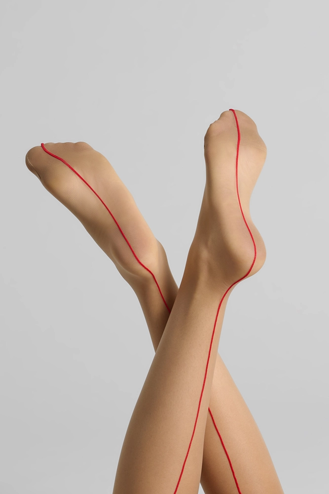 чулки с красными швами Сut and curled seamed sto 20 телесные