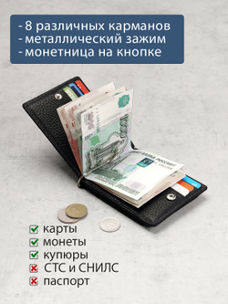 704 R - Зажим для купюр с монетником на кнопке и RFID защитой