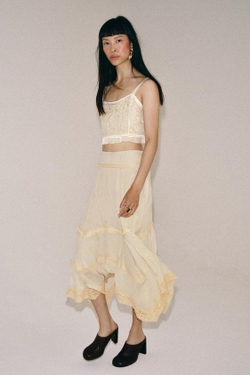 ZARA ЮБКА МИДИ С КРУЖЕВОМ — ZW COLLECTION, ЖЕЛТОВАТО-БЕЛЫЙ