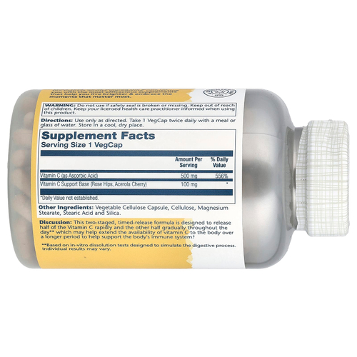 Solaray, витамин C с замедленным высвобождением, с шиповником и ацеролой, 500 мг, 250 растительных капсул
