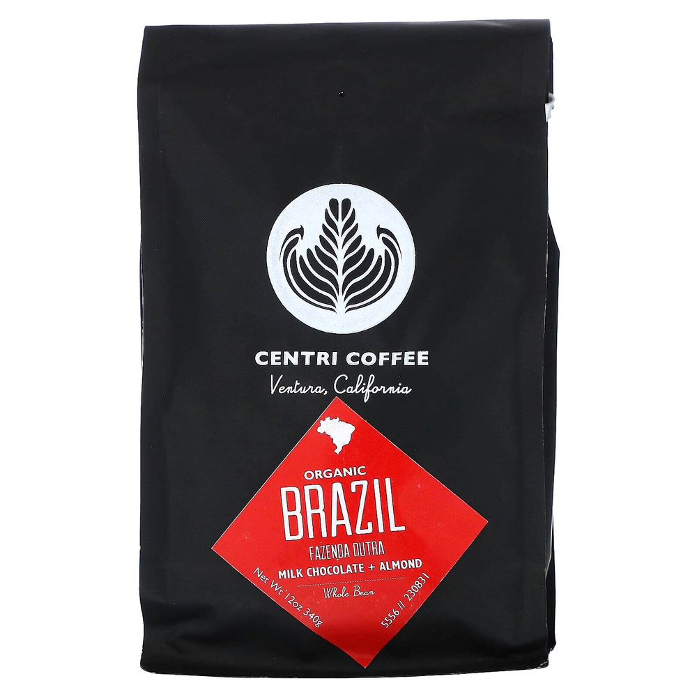 Centri Coffee, Centri Coffee, органический Бразилия, молочный шоколад и миндаль, цельные зерна, 340 г (12 унций)