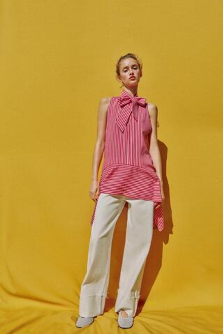 ZARA ТОП В ПОЛОСКУ АСИММЕТРИЧНОГО КРОЯ, ЦВЕТ ФУКСИИ