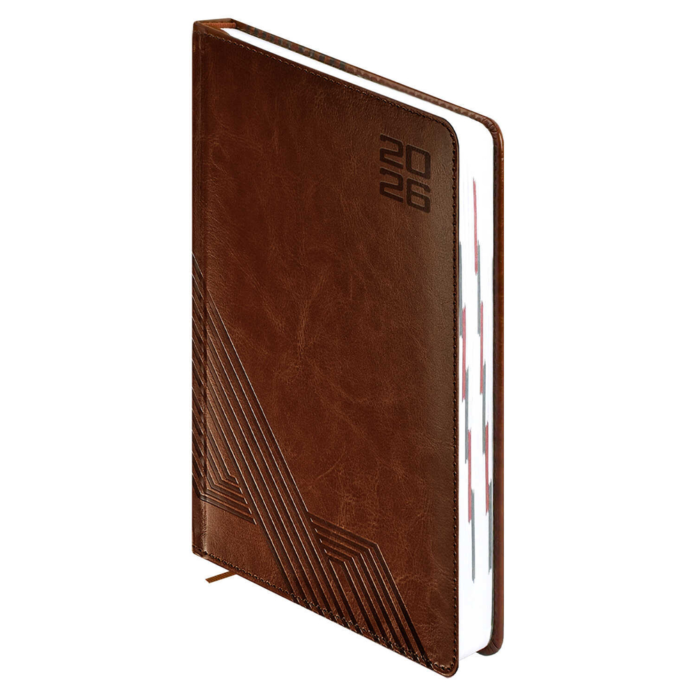 Ежедневник датированный 2026 ESCALADA, А5, 176 л., арт. 70219/ 15 САРИФ КОРИЧНЕВЫЙ (кожзам: 146x211 мм, твёрдый переплёт с поролоном, материал обложки: искусственная кожа "Сариф"; декор: блинтовое тиснение; способ крепления блока: ниткошвейный; вн. б