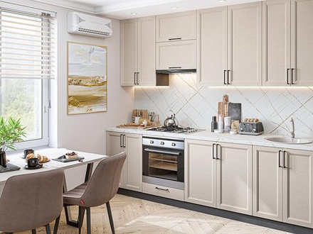 Прямая модульная кухня Сканди-03 Cream Silkwood - Graphite 2340*2600*600