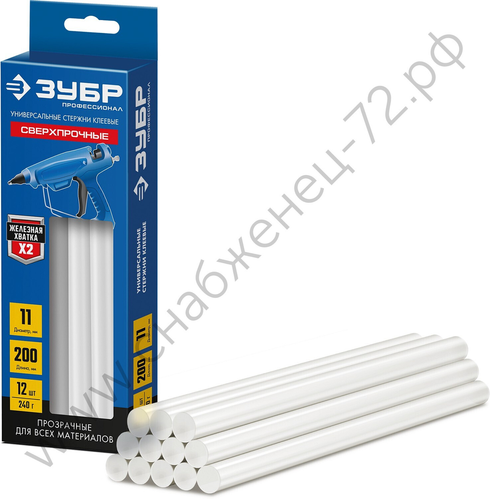 ЗУБР 11х200 мм, 12 шт, Сверхпрочные клеевые стержни прозрачные, Профессионал (06856-12)