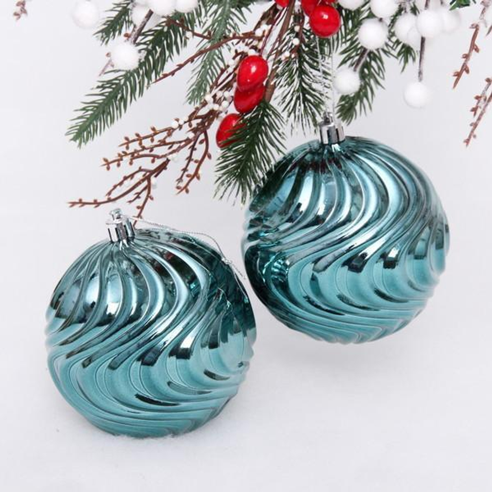 Новогодние шары 10 см (набор 2 шт) "Рельеф", темный нефрит (Серпантин)