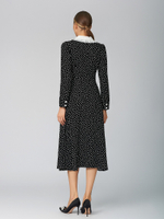 Платье миди с белым воротником в горох