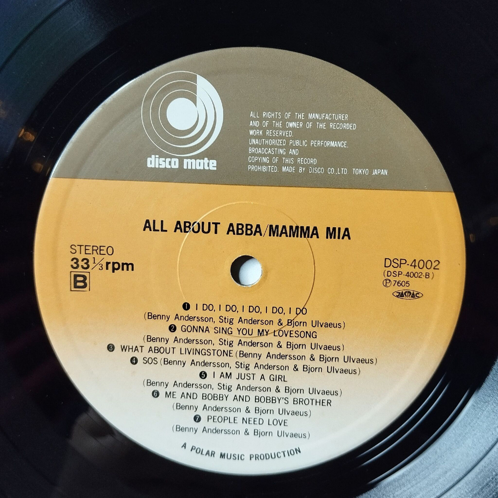 Винтажная виниловая пластинка LP ABBA АББА All About ABBA Mamma Mia SOS (Japan 1976)(No Obi)