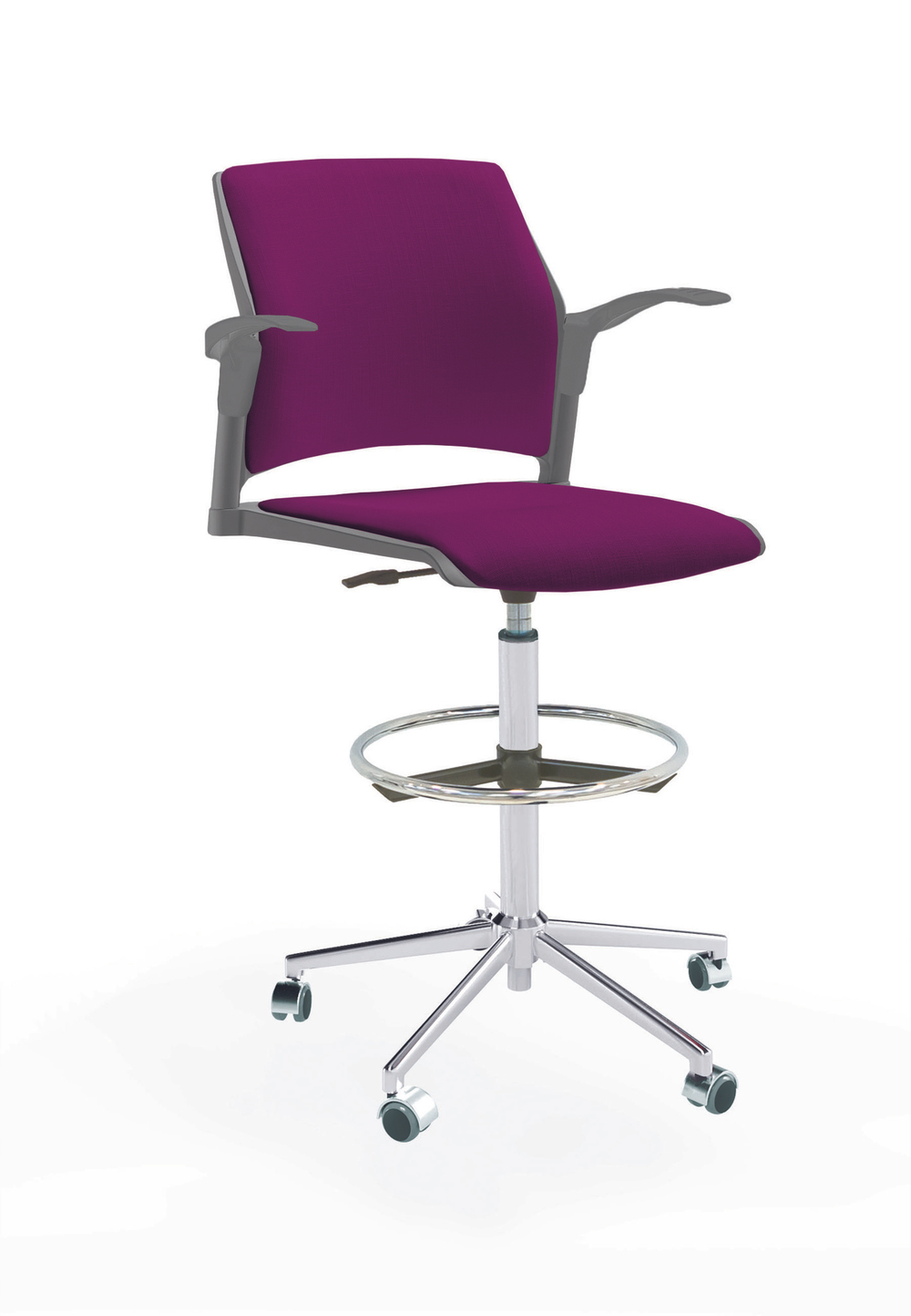 Кресло Rewind каркас хром, пластик серый, база стальная хромированная, с открытыми подлокотниками, сиденье и спинка фиолетовые
