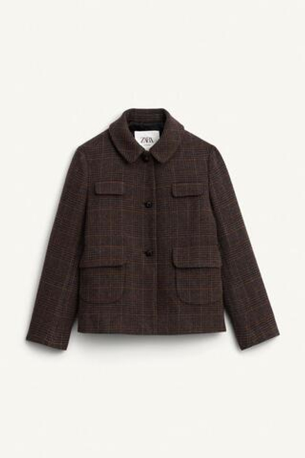 ZARA БЛЕЙЗЕР ИЗ СМЕСОВОЙ ШЕРСТИ, КОРИЧНЕВЫЙ