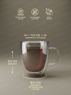 Набор стеклянных чашек 2 шт. 250 мл. Kamille KM 9000 с двойными стенками