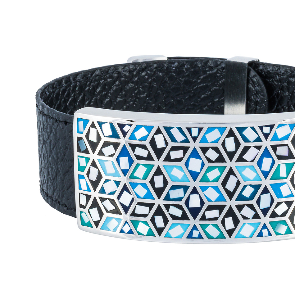 Браслет Fiore Luna на черном кожаном ремешке CB13209-3