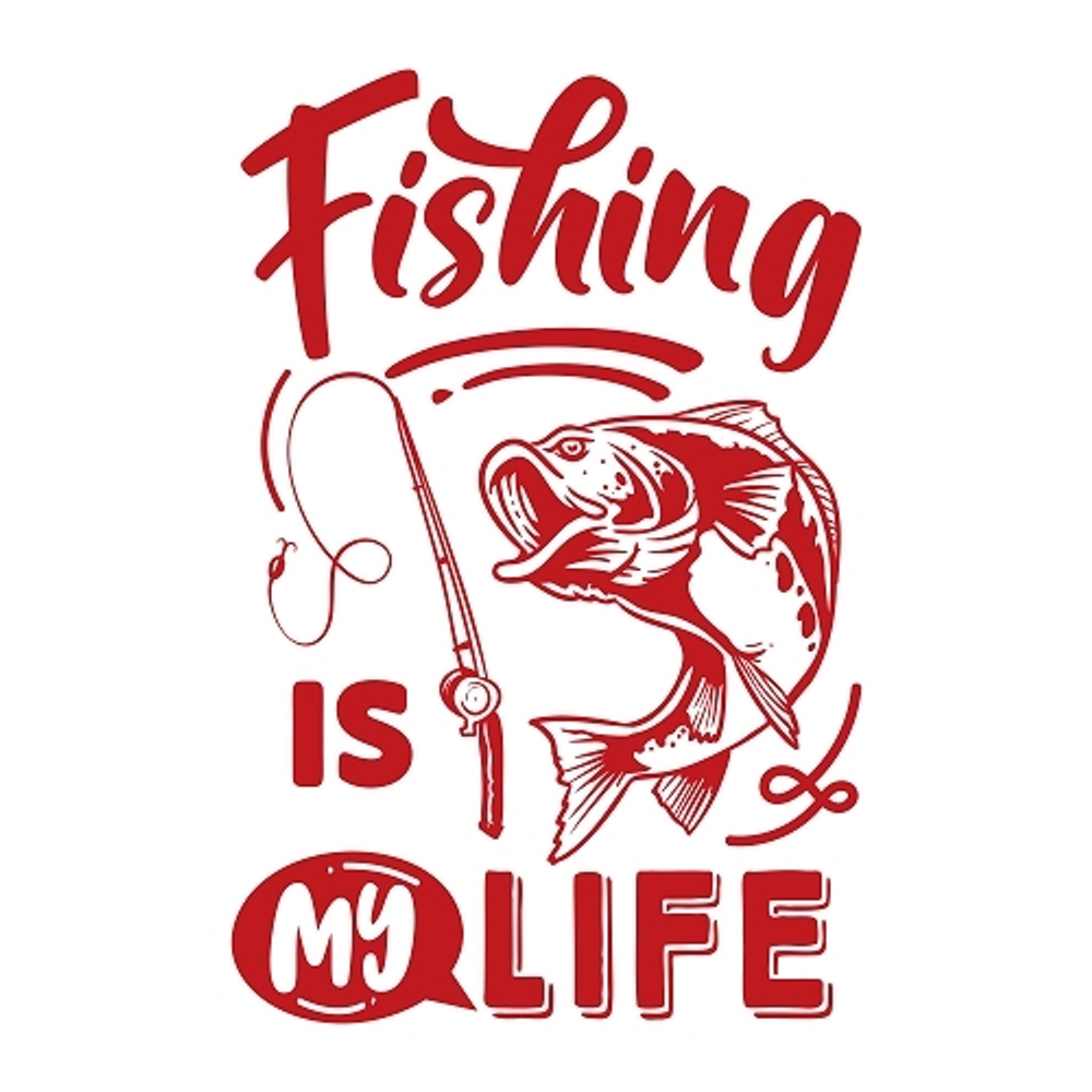 print PewPewCat рыбака Fishing is my life красный для белой футболки