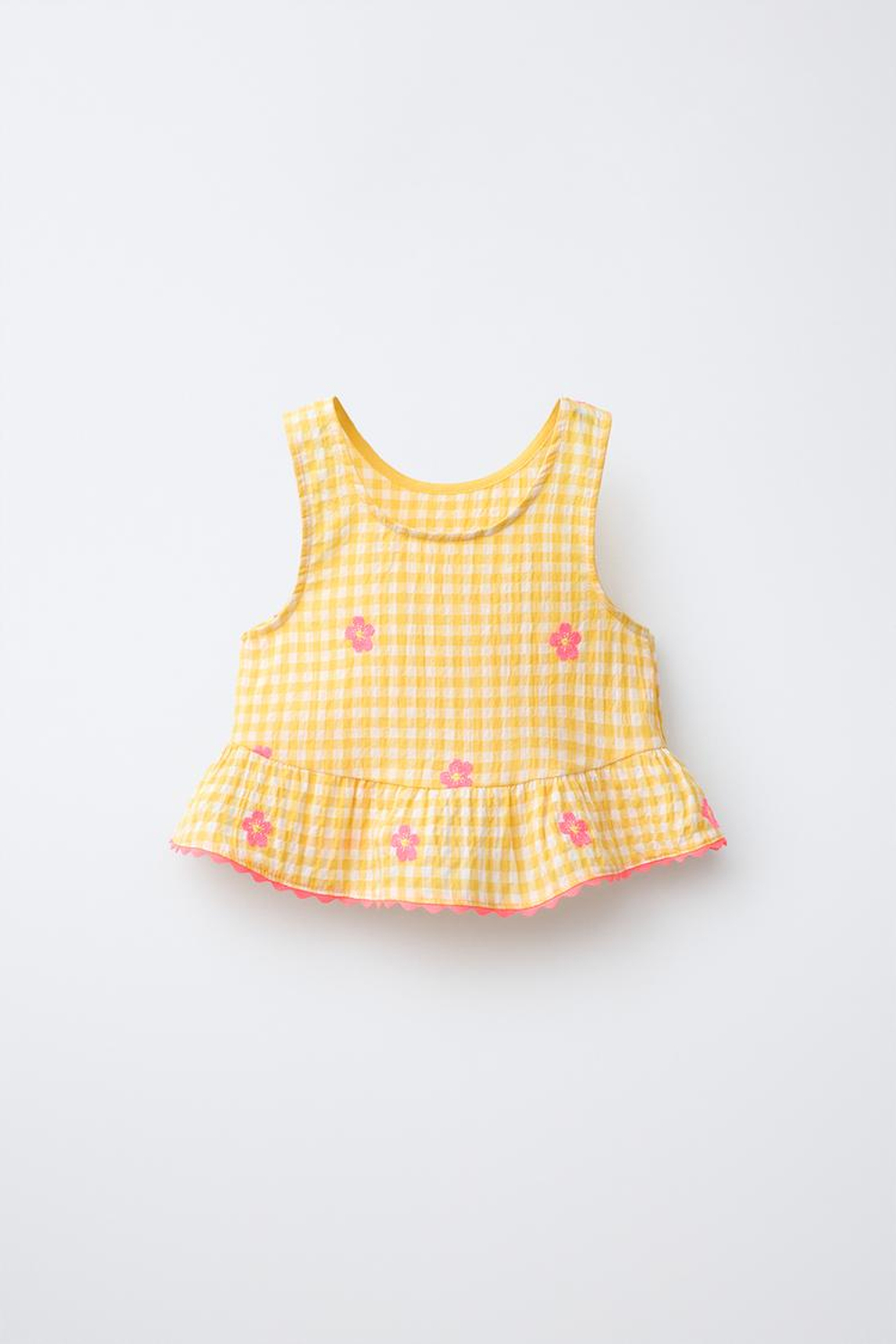 ZARA ТОП В КЛЕТКУ ВИШИ С ВЫШИВКОЙ «ЦВЕТЫ», ЖЕЛТЫЙ