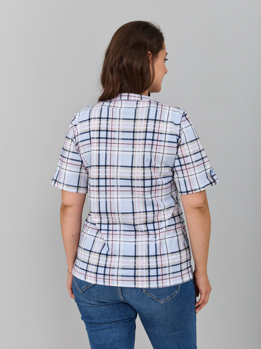 Блузка БЛ-122/голубой-корклетка