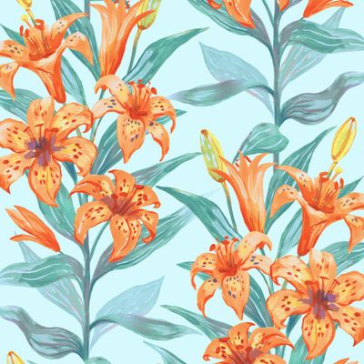 Тигровые лилии на светлом бирюзовом